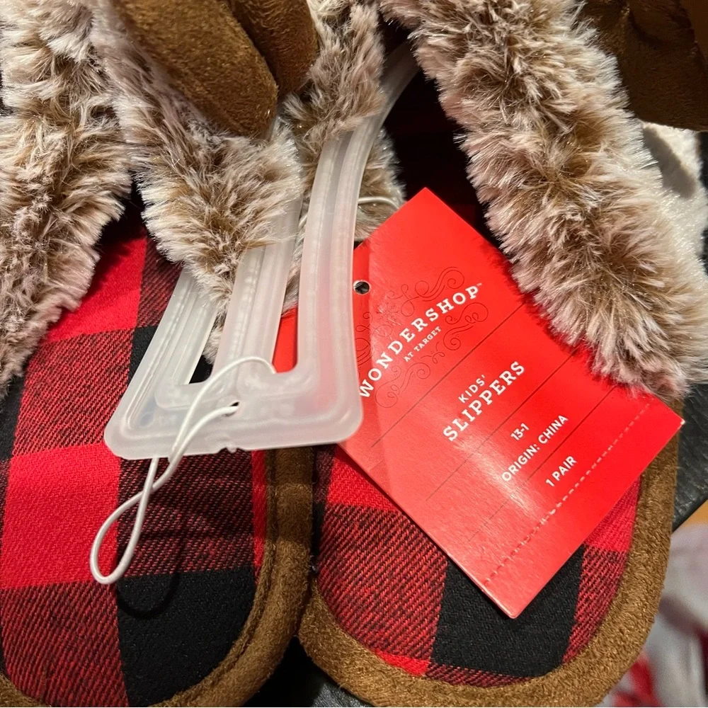Wondershop Kids Holiday Reindeer Furry Holiday Slippers - Brown Size 13-1